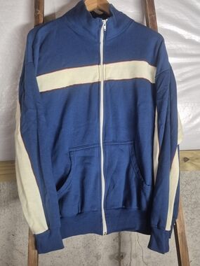 Men's Blue Performance Zip Jacket with Cream Panels